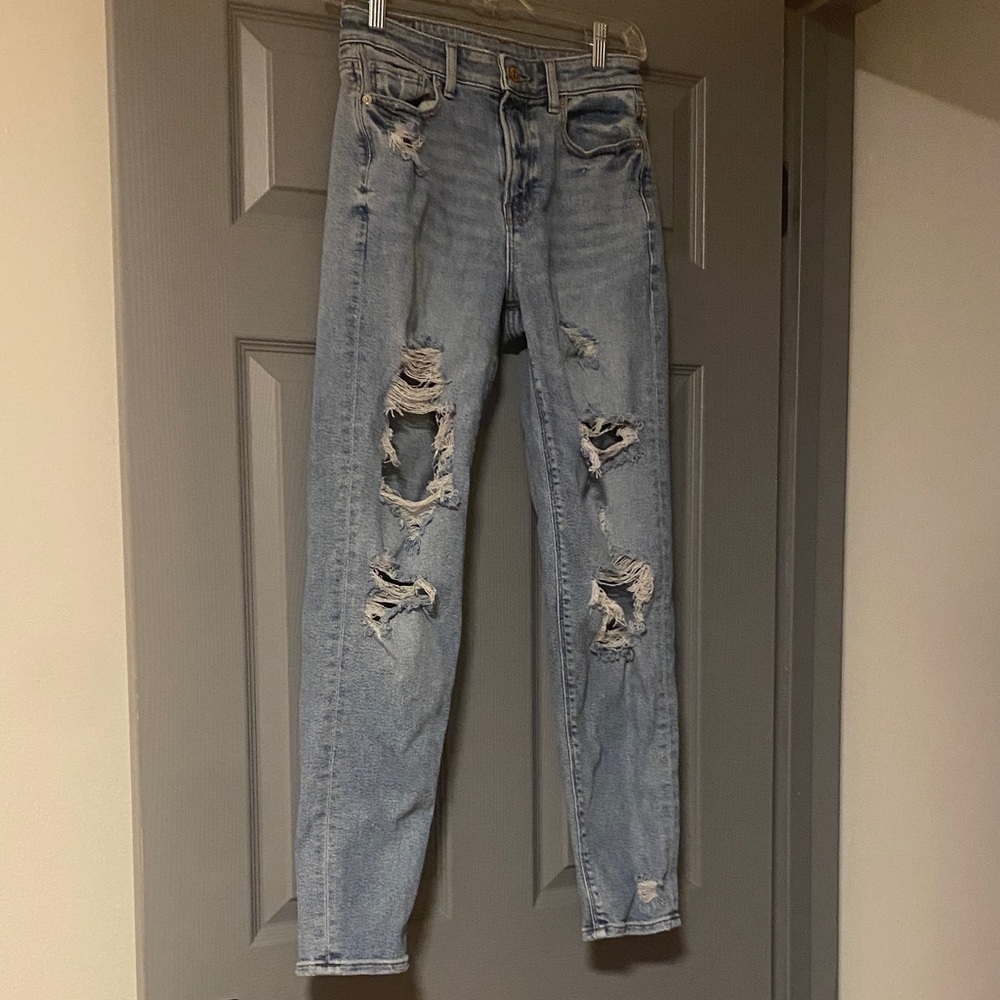 Distressed Light Blue American Eagle Stretch Jeans Size 0 - Picture 1 of 3